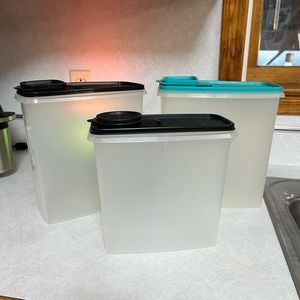 3 tupperware cereal storage containers